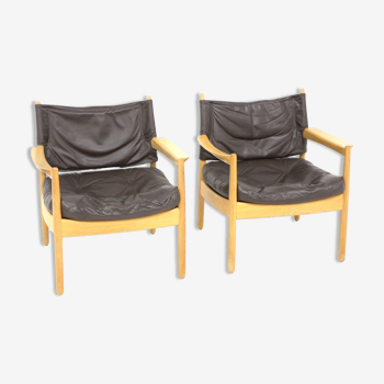 Set de 2 fauteuils en cuir, Suède, 1960