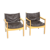 Set of 2 leather armchairs, Sweden, 1960