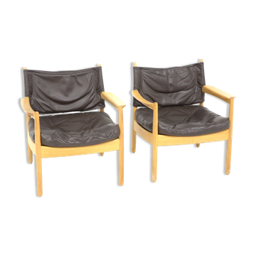 Set de 2 fauteuils en cuir, Suède, 1960