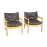 Set de 2 fauteuils en cuir, Suède, 1960