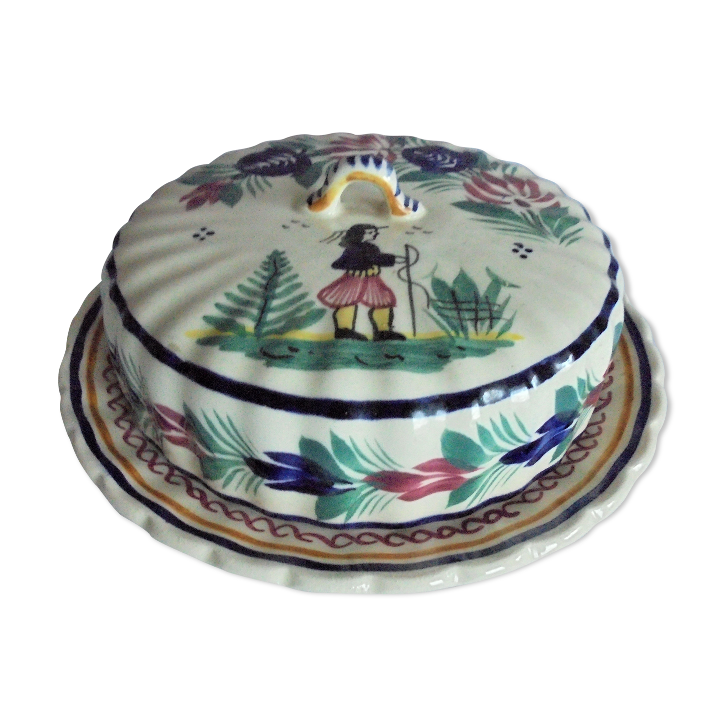 Quimper butter dish with earthenware bell