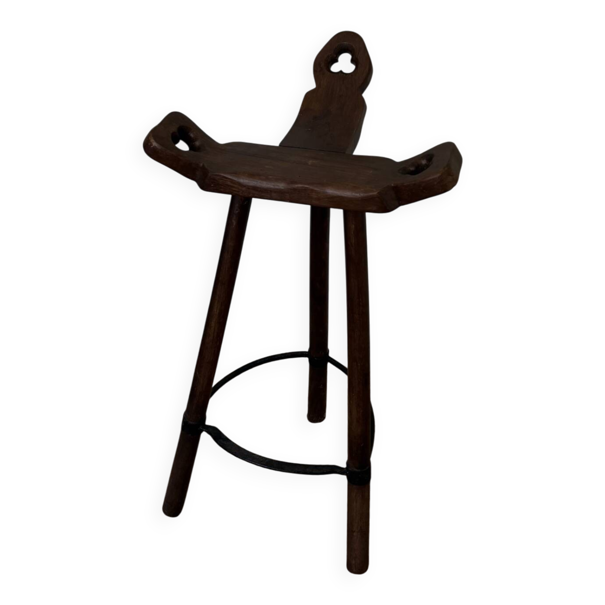 Tabouret haut en bois massif, dossier trilobé