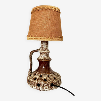 2-light table lamp in beige cotton and openwork ceramic, 1950s