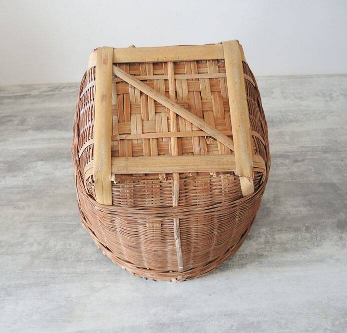 Ancien Panier / Cache Pot en Osier / Bambou H 26 cm