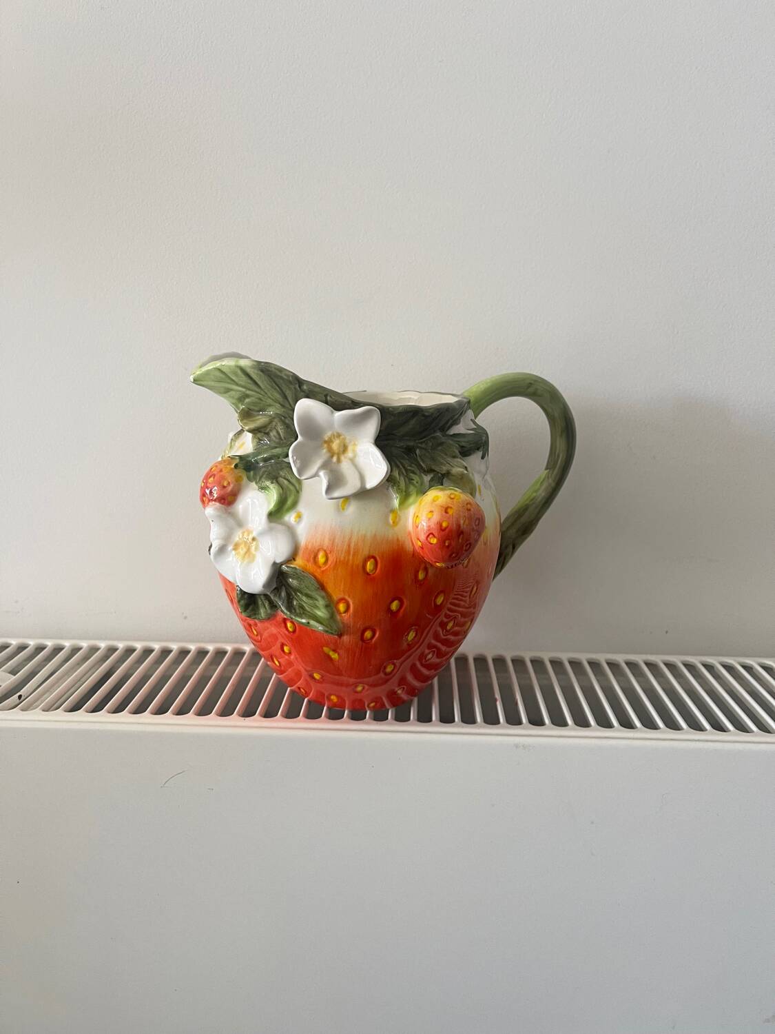 Strawberry shaped pitcher with vintage flowers ceramic pitcher in shape