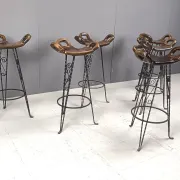 Vintage Spanish wrought iron bar stools, 1960s - set of 6