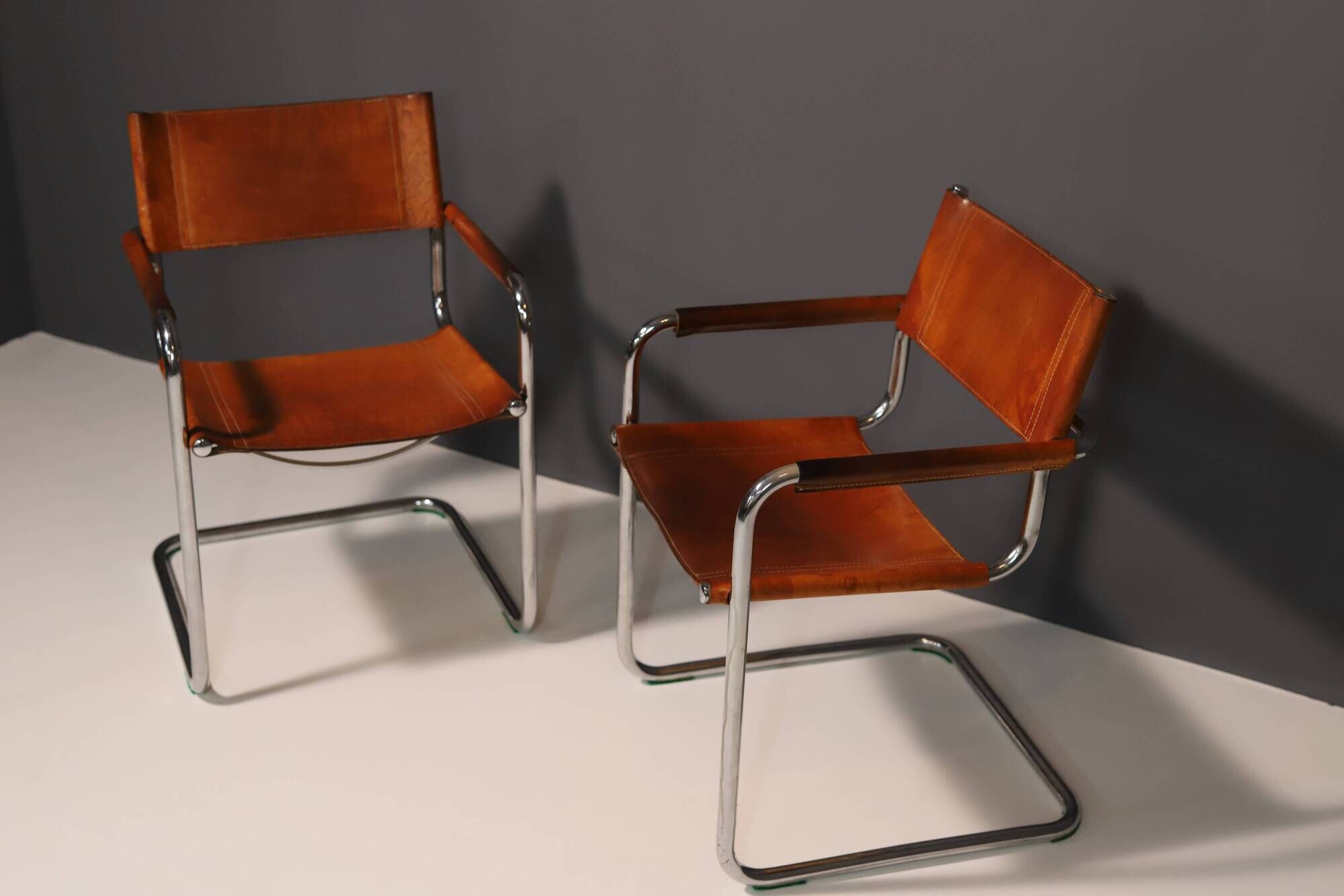 Pair of Cantilever Tubular Steel Armchairs MG5 Grassi style, 1970´s