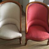 Pair of Rampe armchairs in cherry wood – high-end fabric