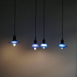 Set of 4 vintage blue glass pendants, made by Design Light A/S, Denmark, 1990s.