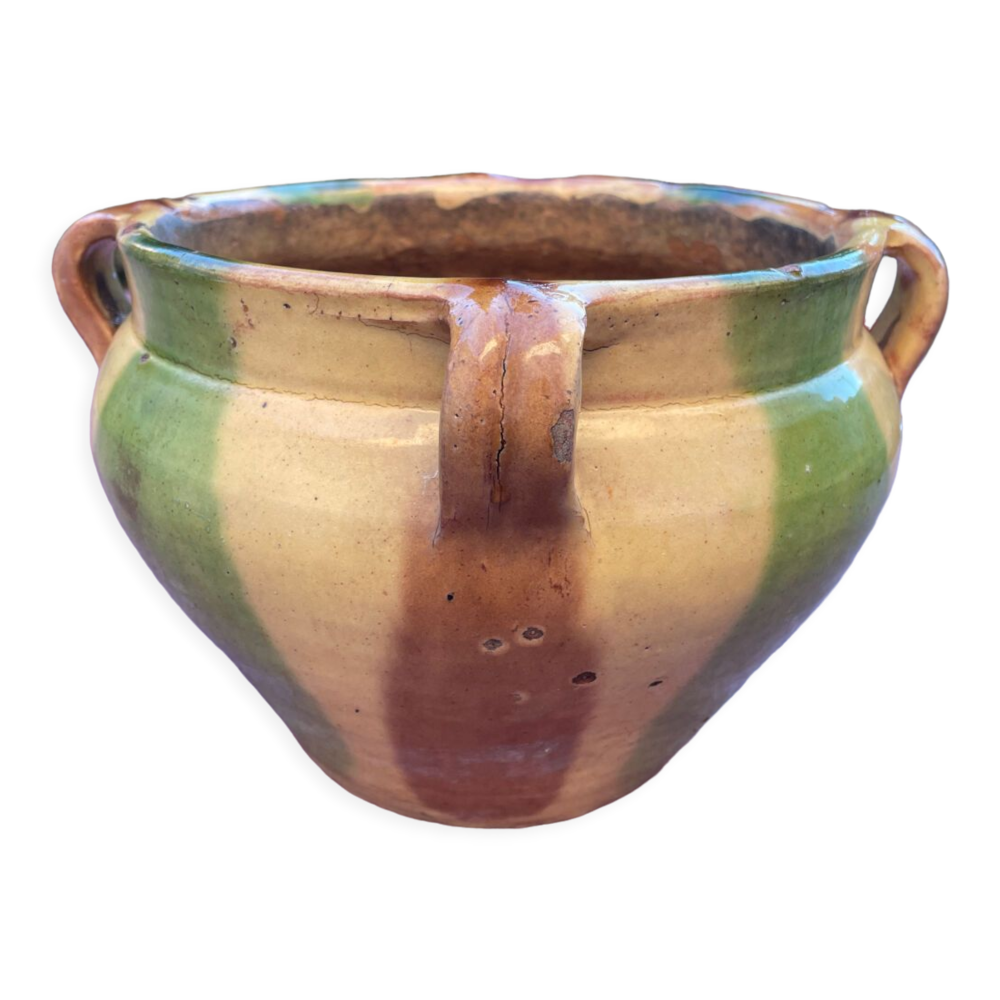 Old terracotta flower pot varnished