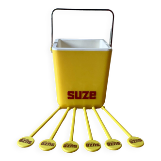 Vintage Suze Ice Cube Bucket with 6 Matching Stirrers