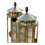 Rodolfo Dubarry signed brass plated octagonal mirror table lamps