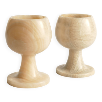 Hand Turned Light Brown Onyx Goblets Candleholders, Set of 2