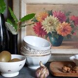 Five matching antique porcelain and earthenware bowls