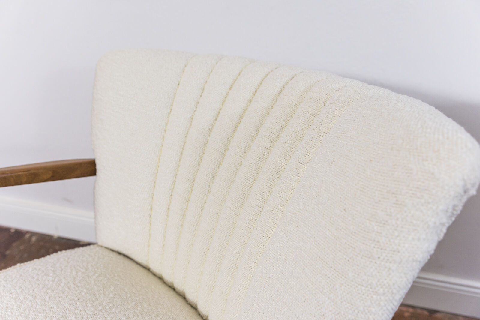 Pair of white cream boucle cocktail chairs, 1950s