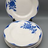 Series of 6 vintage art deco plates Digoin Sarreguemines Corsica blue flowers