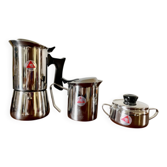 Euroexpress Nanni stainless steel set, 6-cup coffee maker, Italy 1980