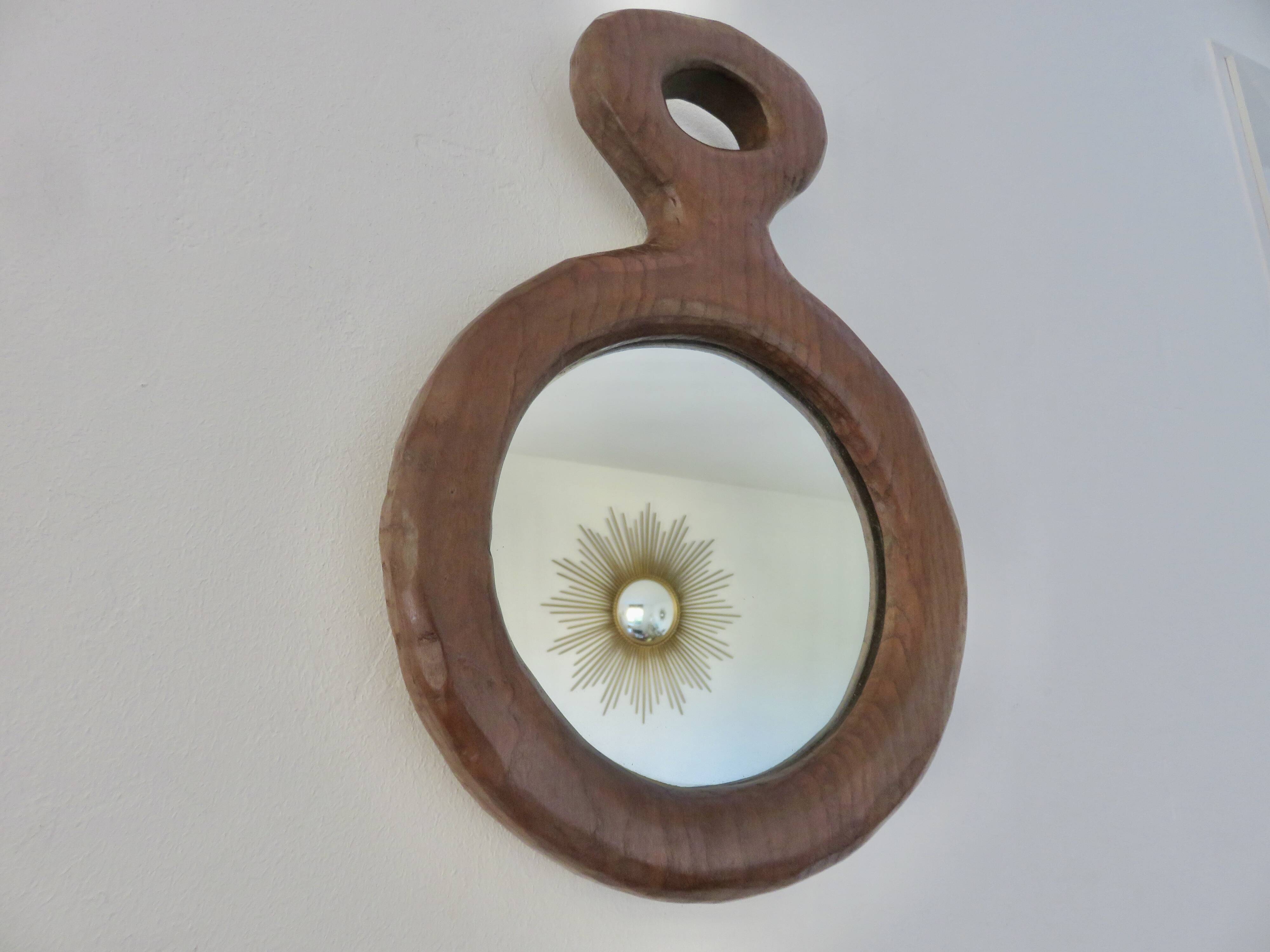 Solid wood mirror carved with a chisel, free form, 1960s.