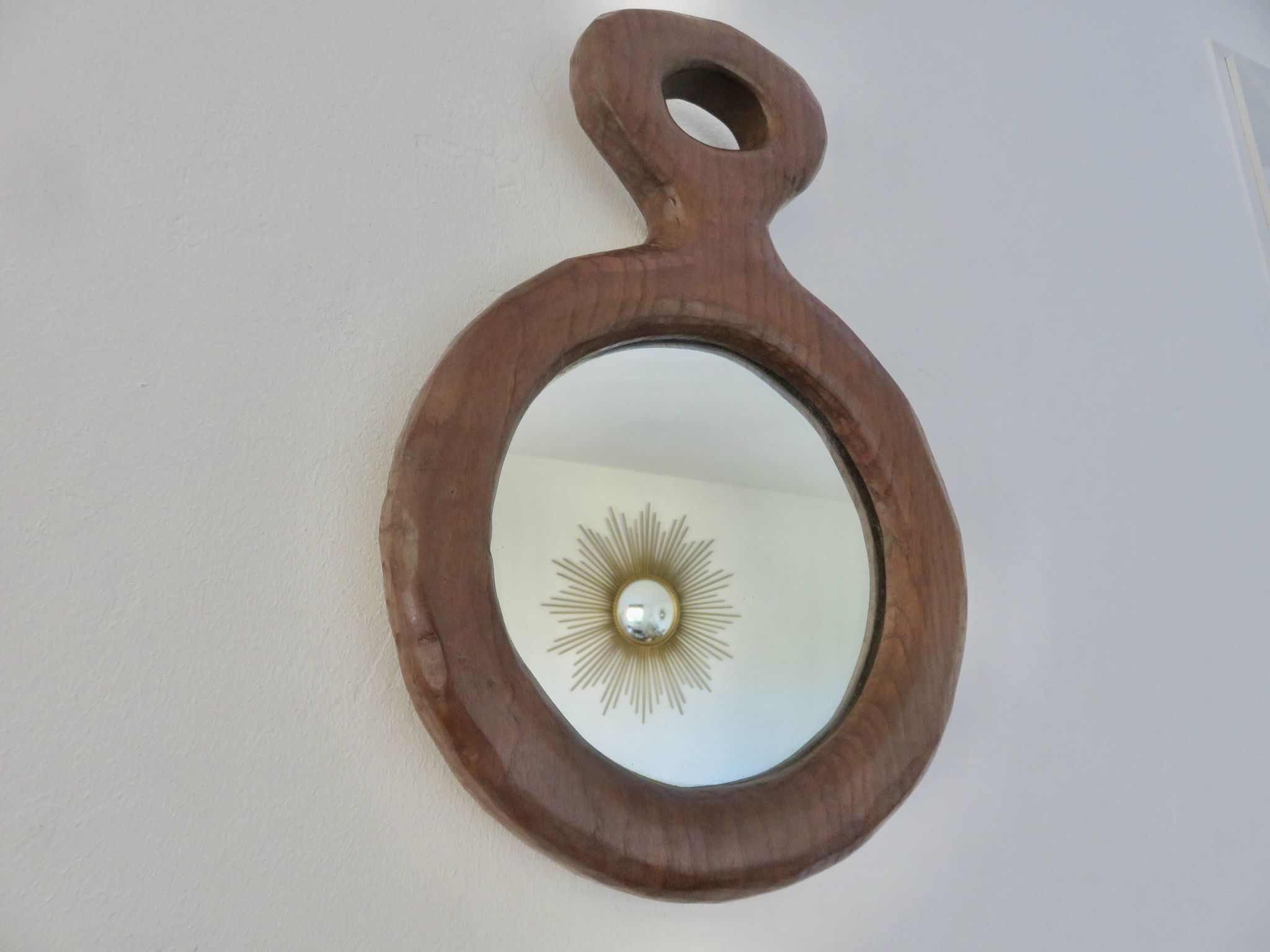 Solid wood mirror carved with a chisel, free form, 1960s.