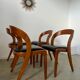Lot 4 chairs in curved wood and leather design Baumann gondola model 60s vintage
