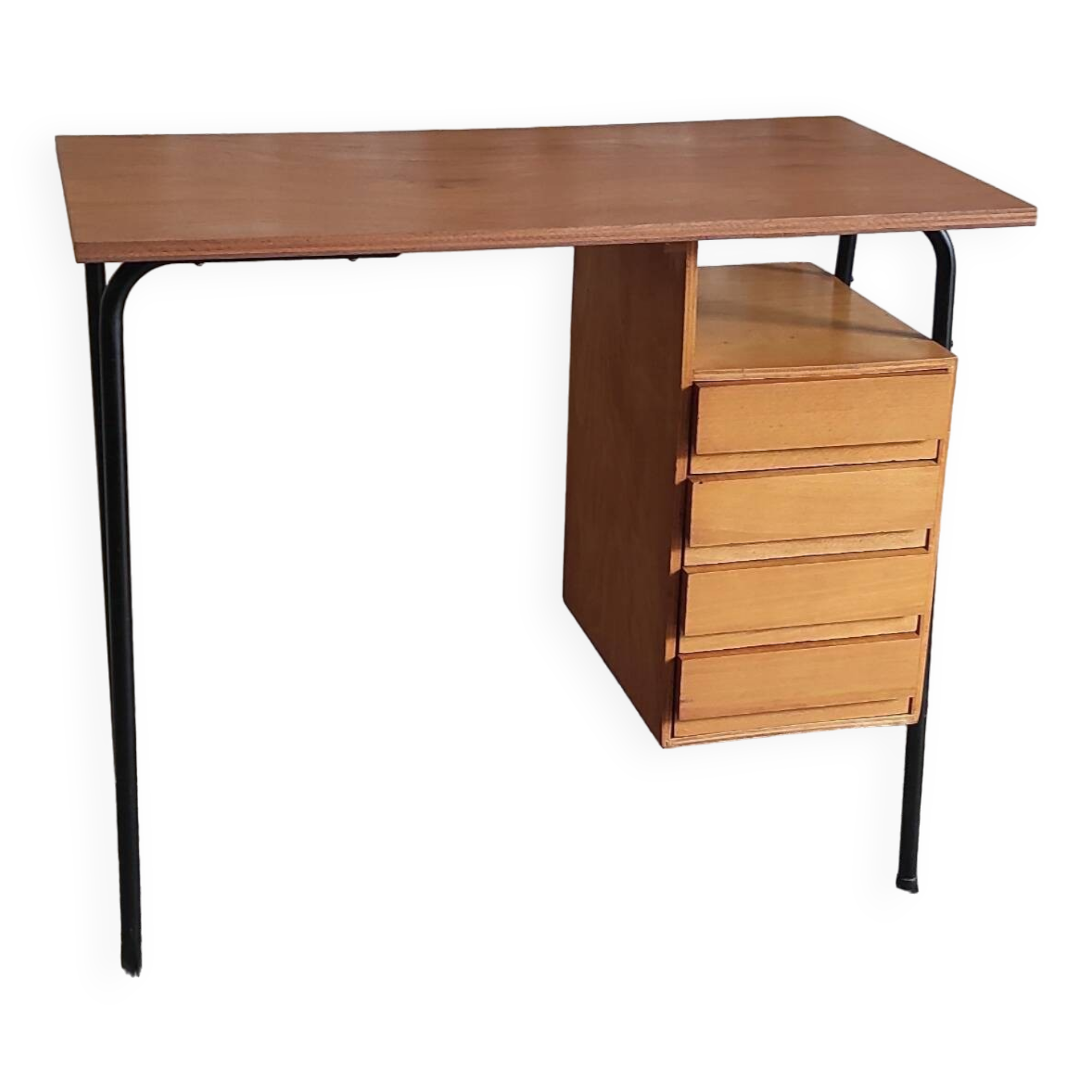 Bureau moderniste en métal et bois - années 60/70