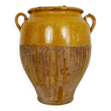 pot à confit jaune vernissé, sud ouest de la France. Pot de conservation. Pyrénées XIXème