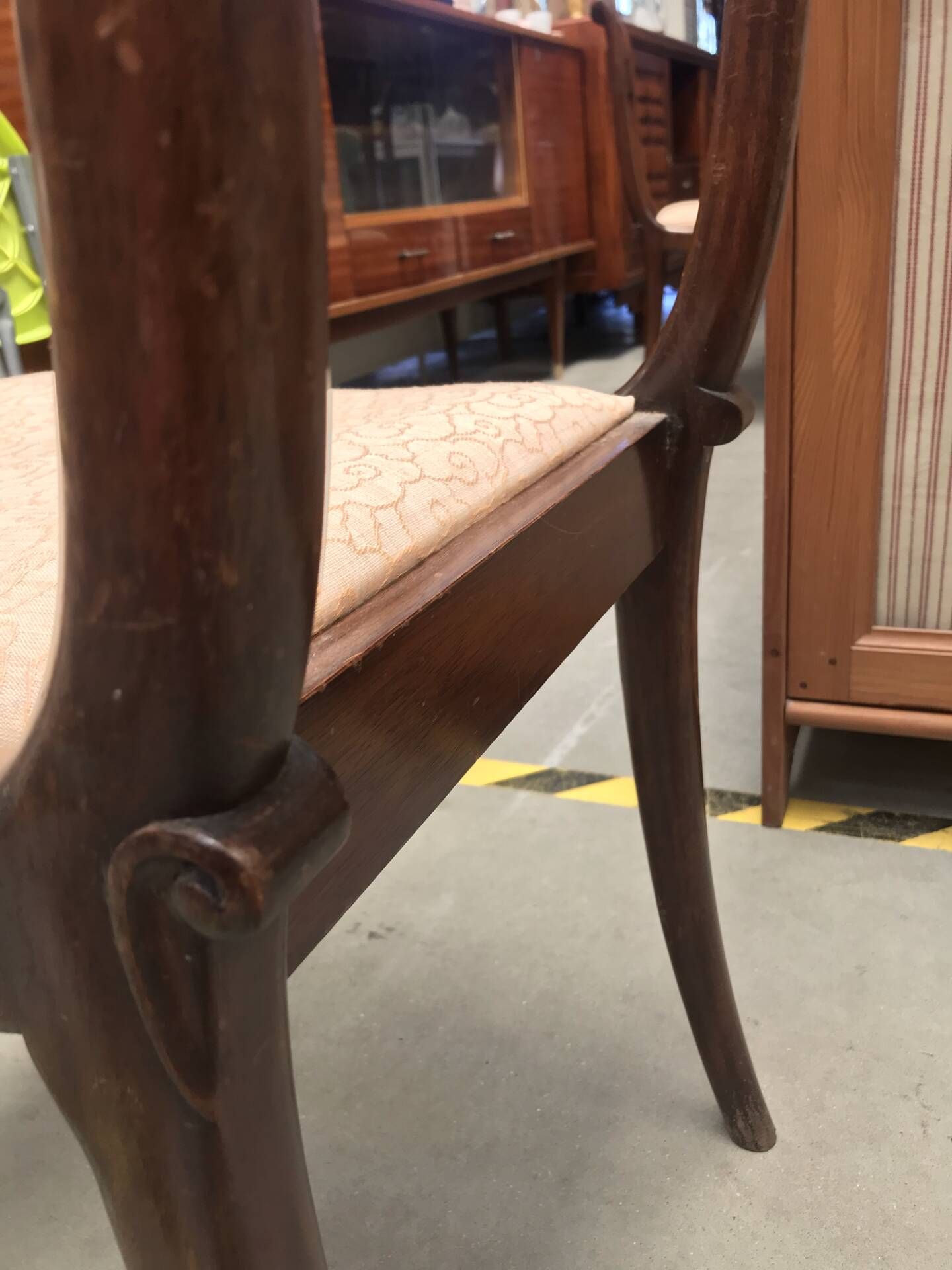 6 Art Nouveau chairs with brass marquetry