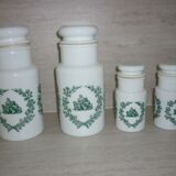 Set of 4 glass jars opal from italy white and green