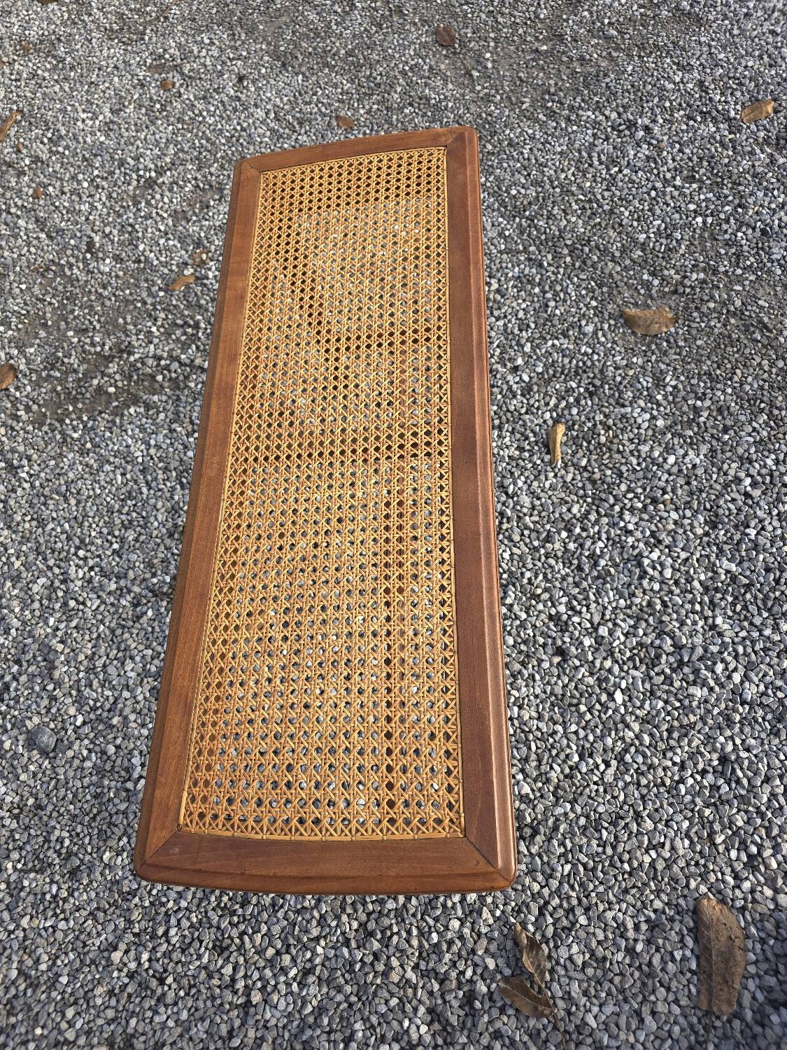 Beechwood piano bench with caning on the seat