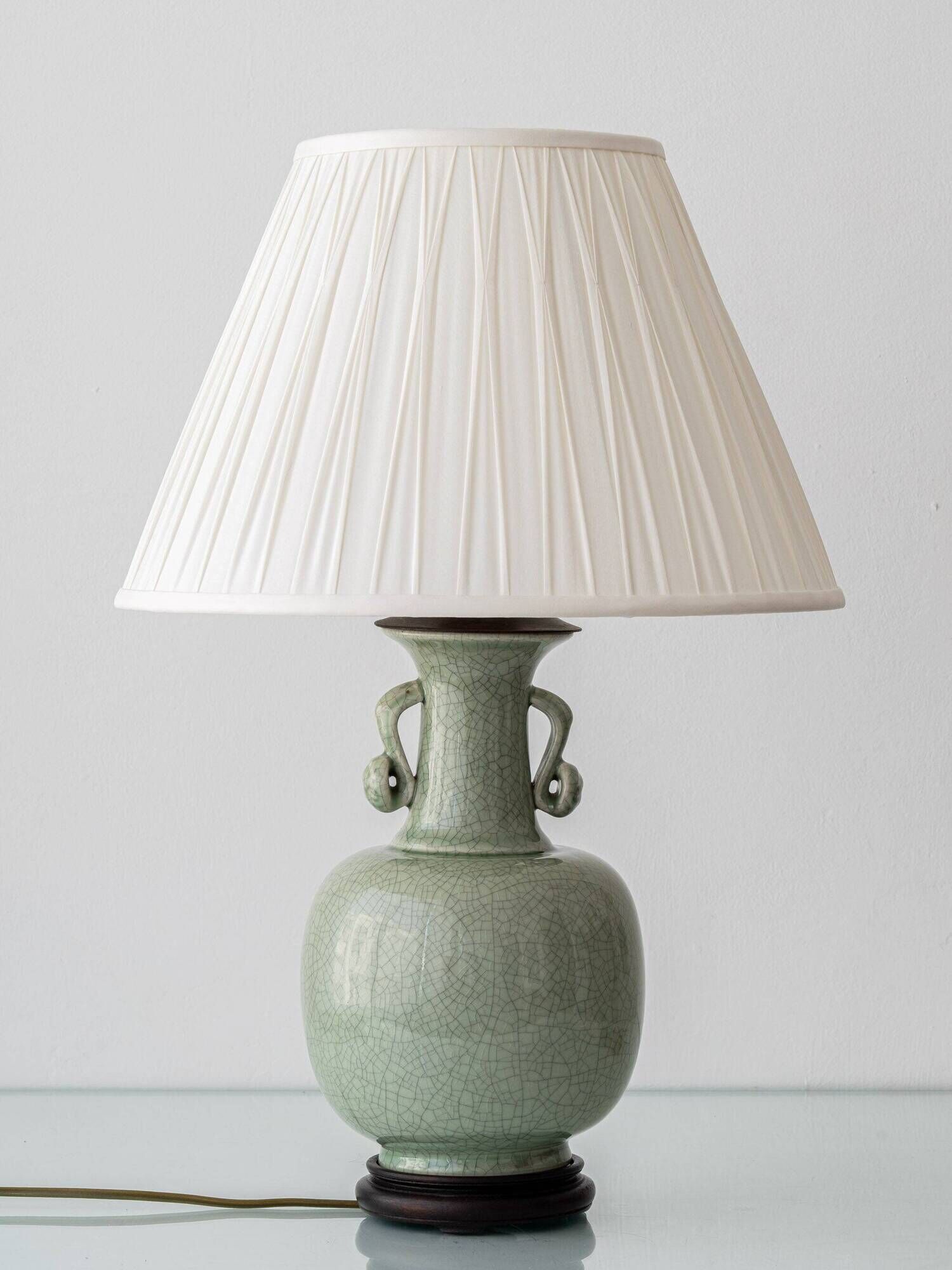 Celadon Crackle Glaze Porcelain Table Lamp in Chinese Style with Scroll Handles
