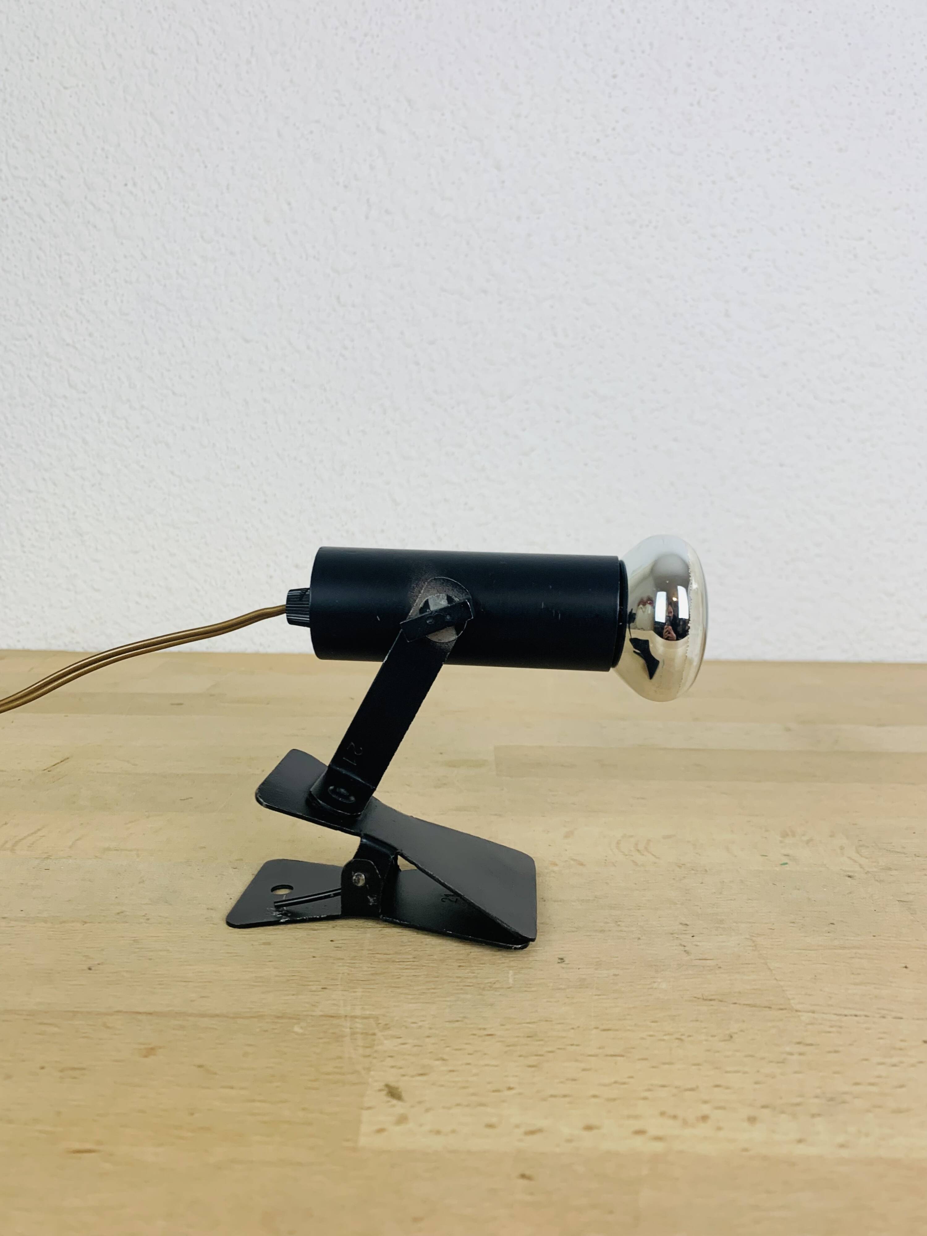 Vintage clamp spotlight, black metal, 70s