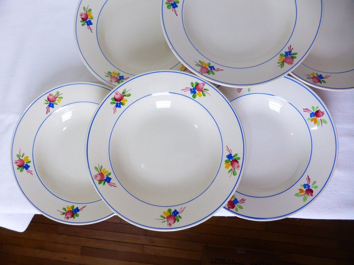 Set of 6 vintage soup plates from the Gien factory, Nice model | Selency