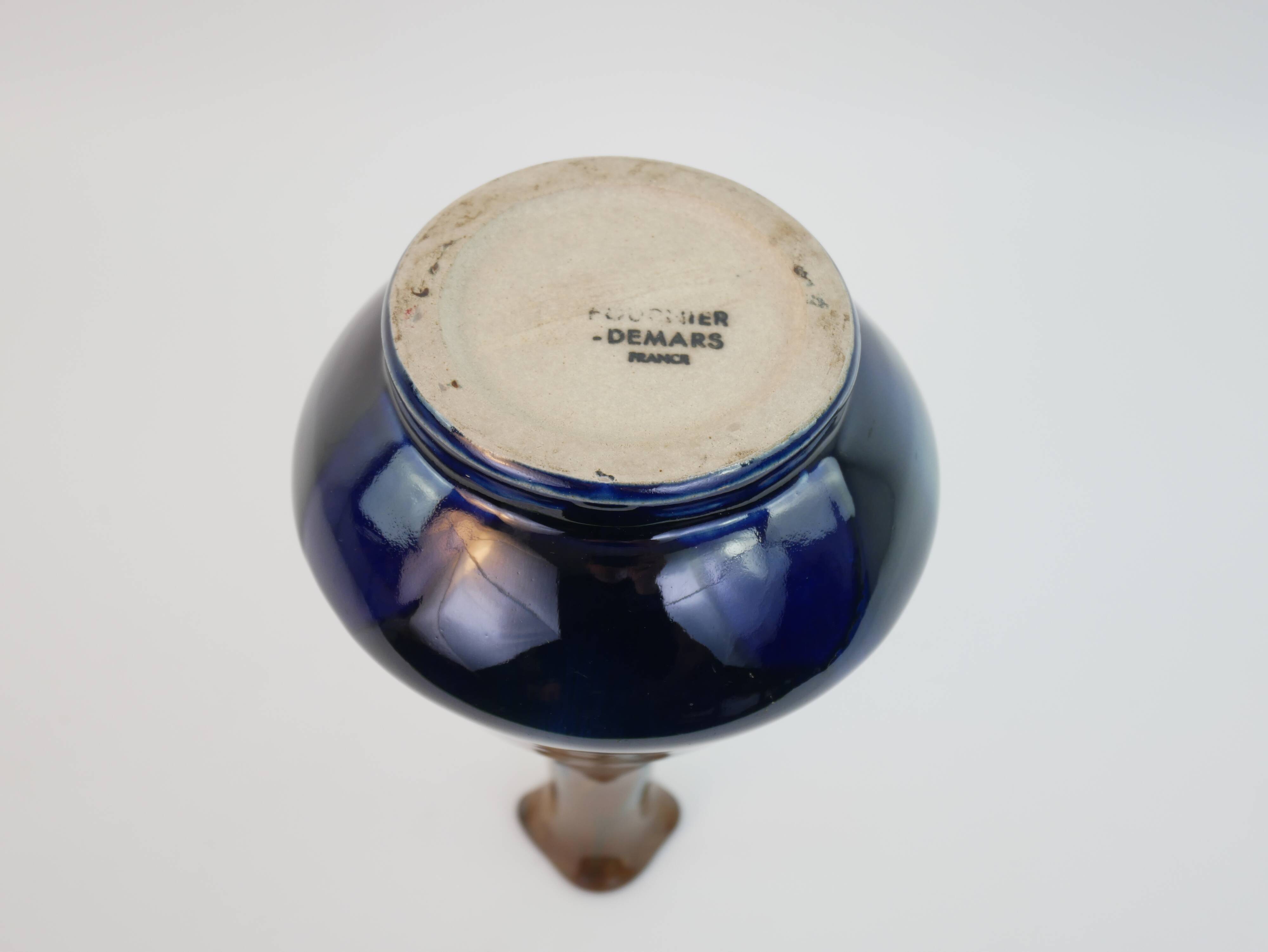 Fournier Demars vase in blue enameled ceramic