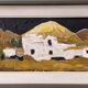 Mid-Century Modern Swedish Oil Painting "White Village" Vintage Framed Landscape