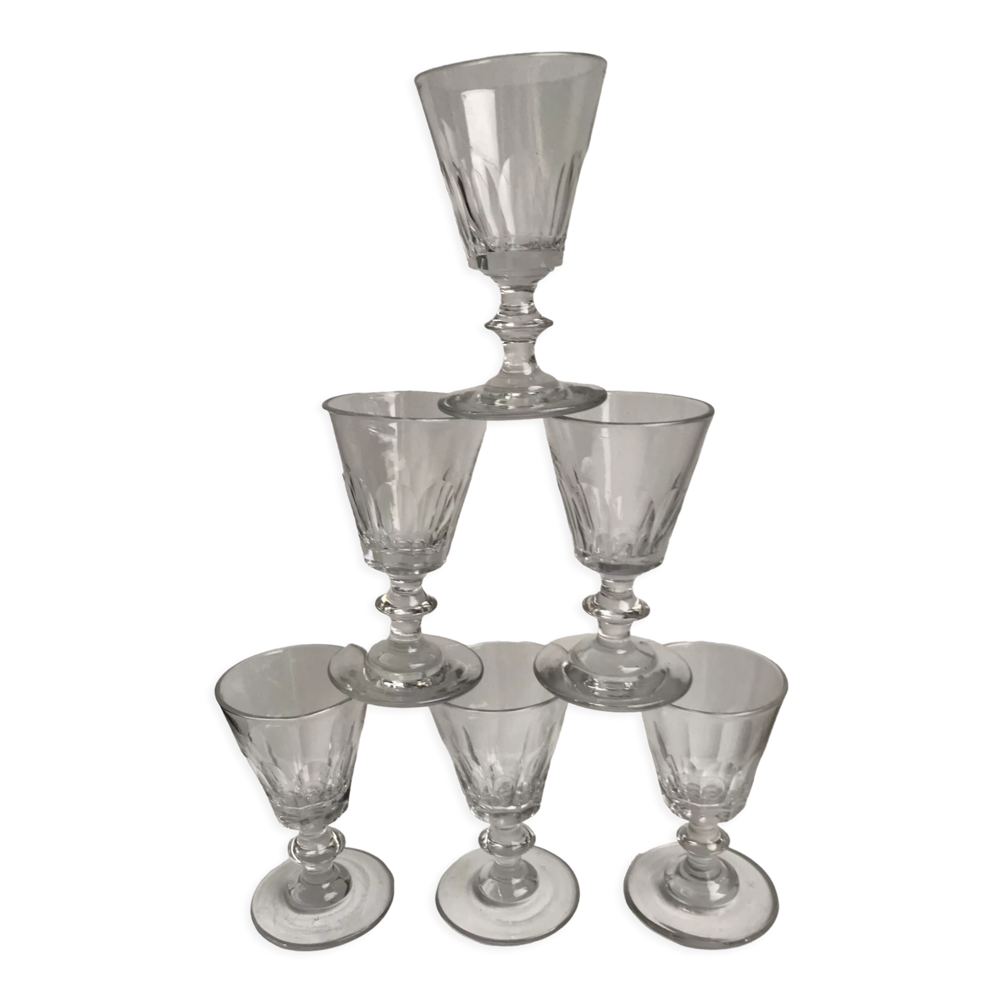 set of 6 glasses with crystal stems early twentieth