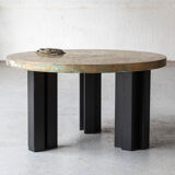 Table basse en laiton gravé par Christian Krekels, Belgique, 1990