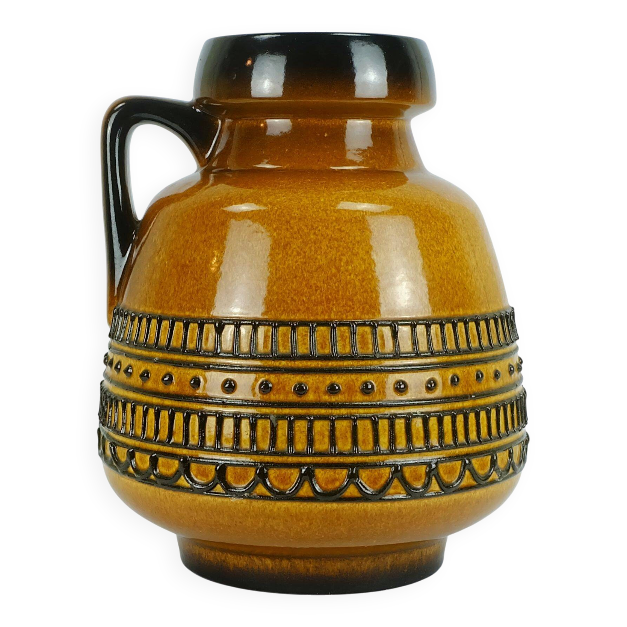huge 60's VASE jug model 88 35 amber and brown with black abstract pattern