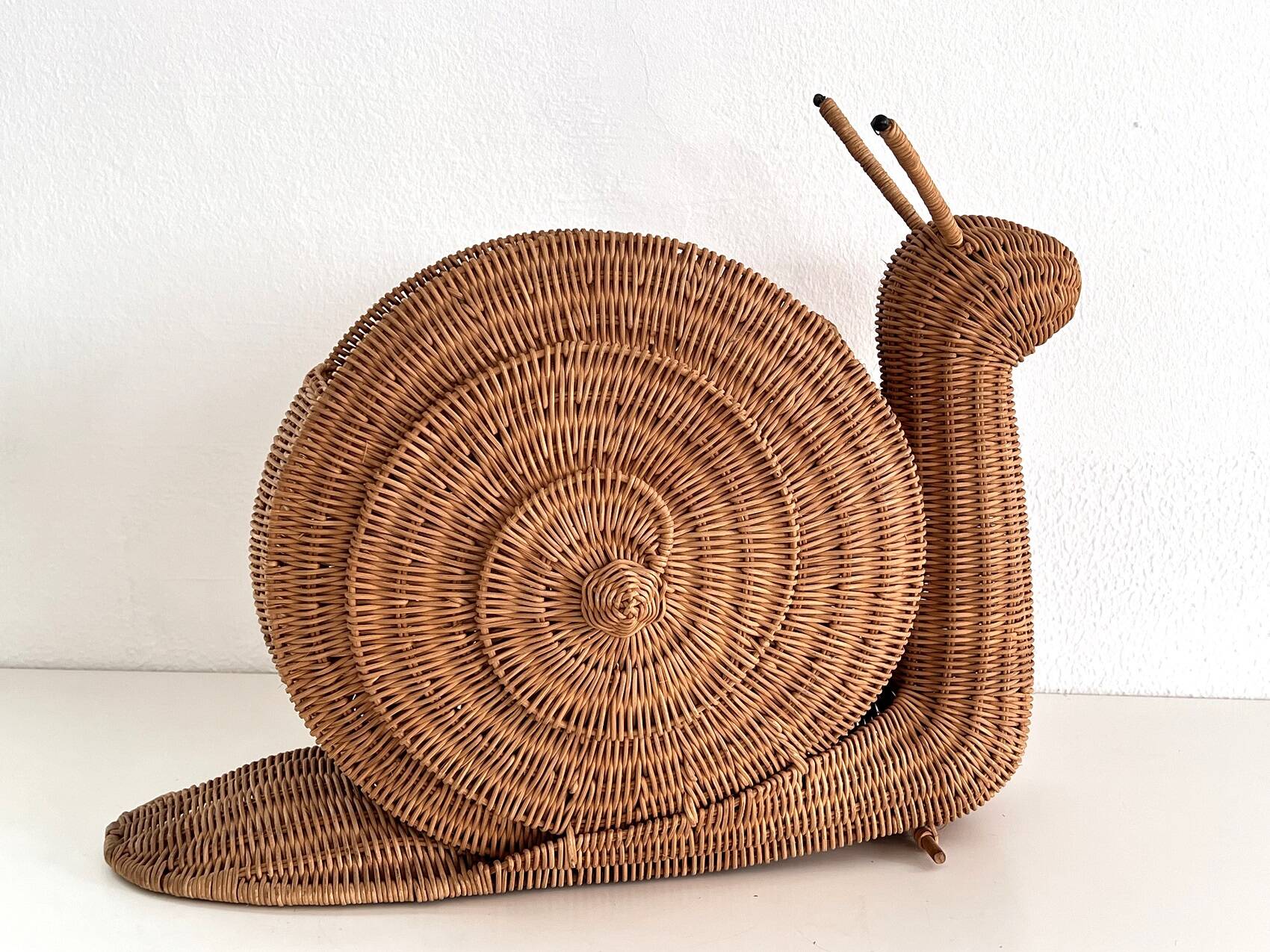 Italian Vintage Large Rattan Snail Basket, 1980s