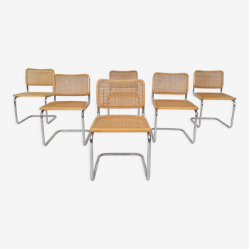 Set of six cane dining chair with tubular frame of Marcel Breuer for Gavina, Italy 1970