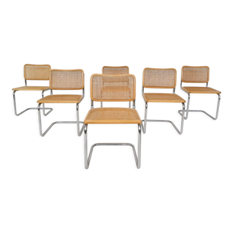 Set of six cane dining chair with tubular frame of Marcel Breuer for Gavina, Italy 1970