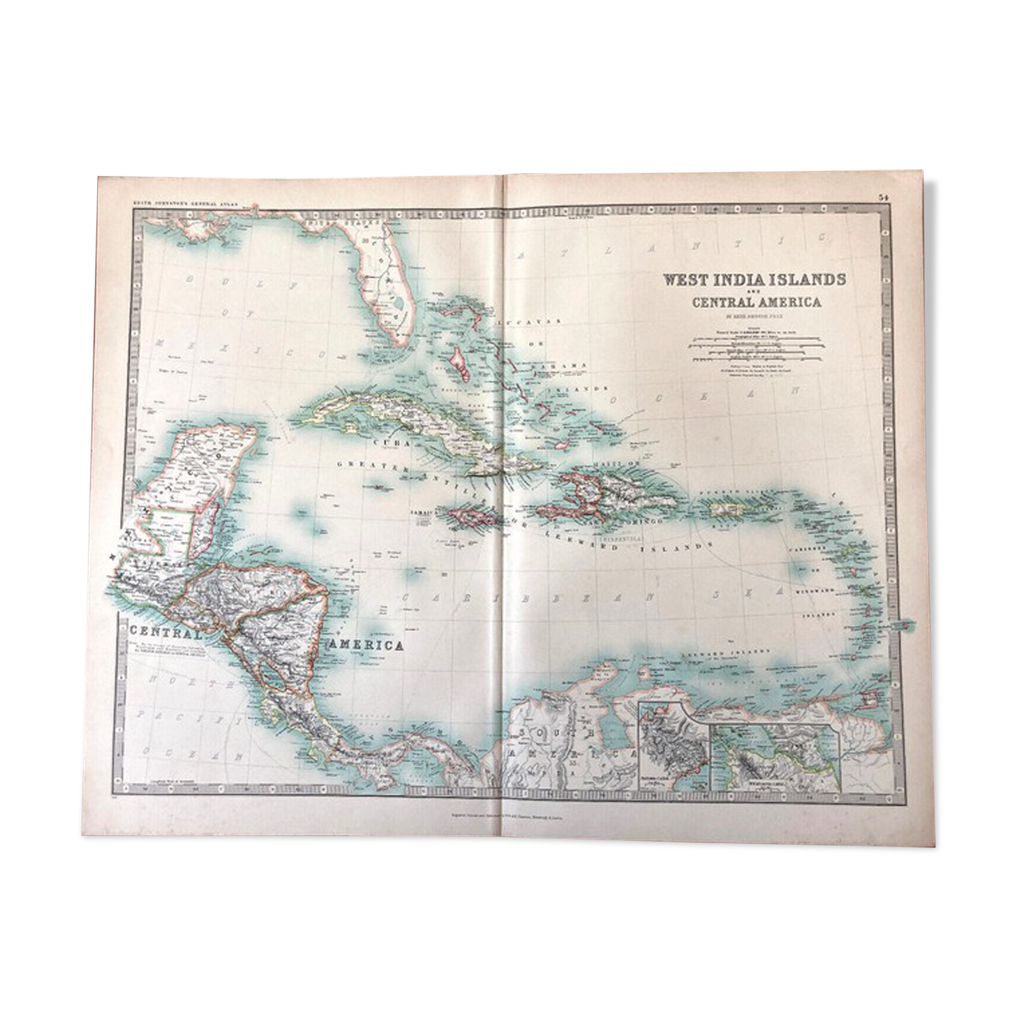 Carte ancienne : West India Islands and Central America : Cuba, les Antilles XIXe