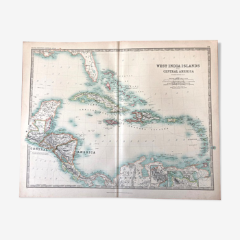 Carte ancienne Îles Indes occidentales et Amérique centrale : Cuba, les Antilles XIXe