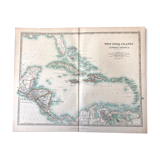 Carte ancienne : West India Islands and Central America : Cuba, les Antilles XIXe