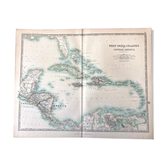 Carte ancienne : West India Islands and Central America : Cuba, les Antilles XIXe