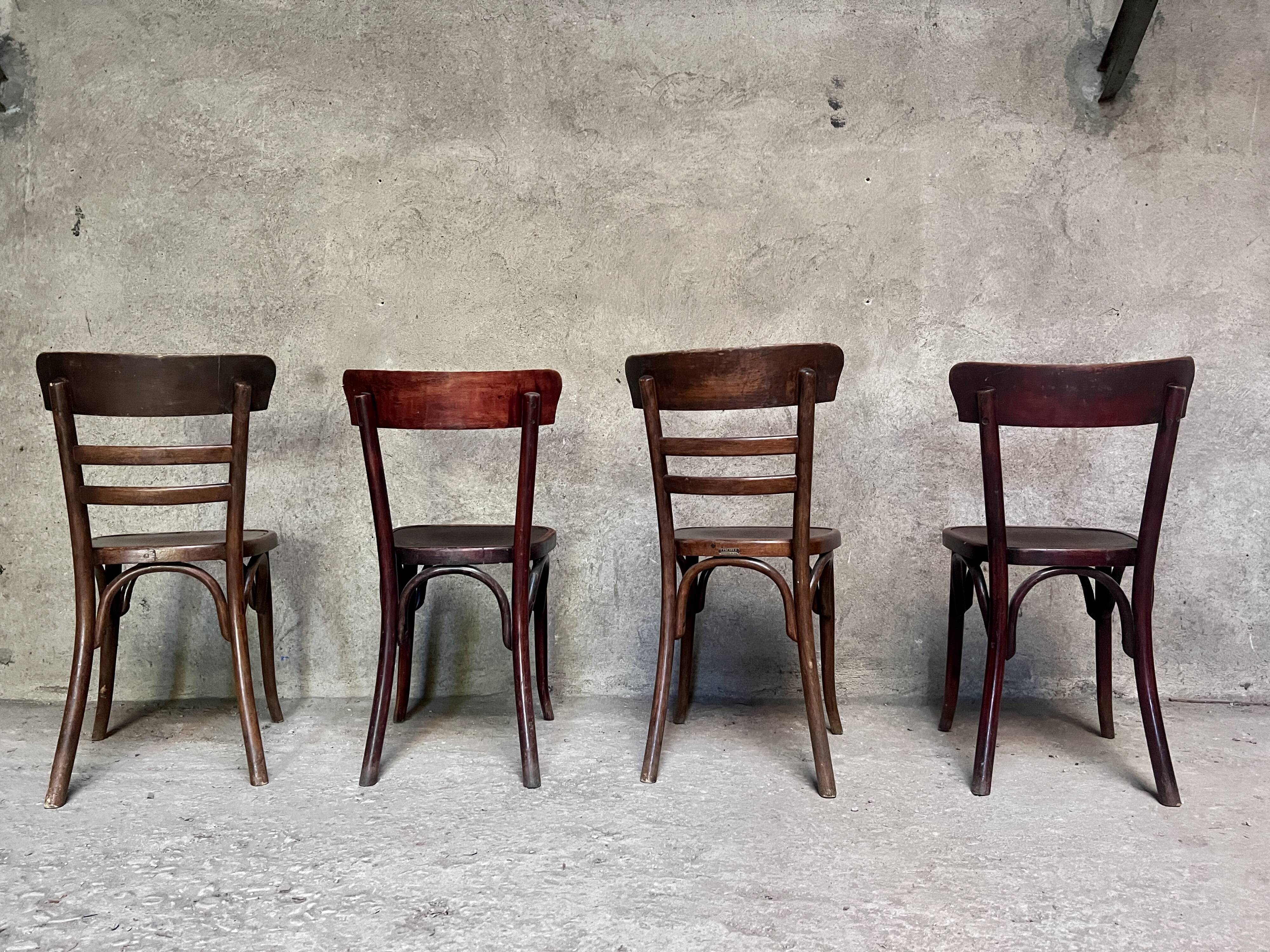 Set of 4 Fischel bistro chairs crocodile model 1930