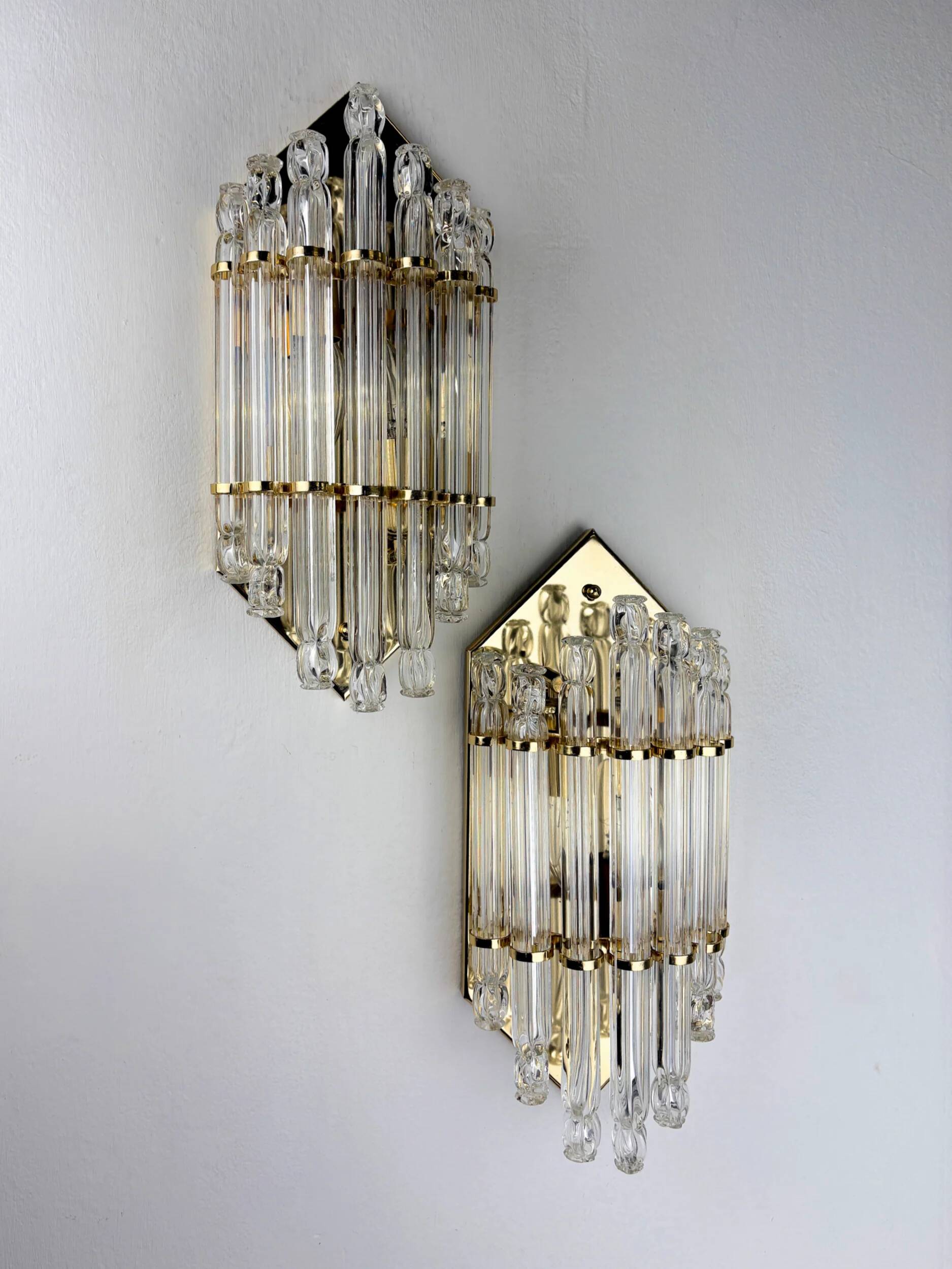 Pair of Venini wall lights, Murano cut glass, circa 1970s, Italy