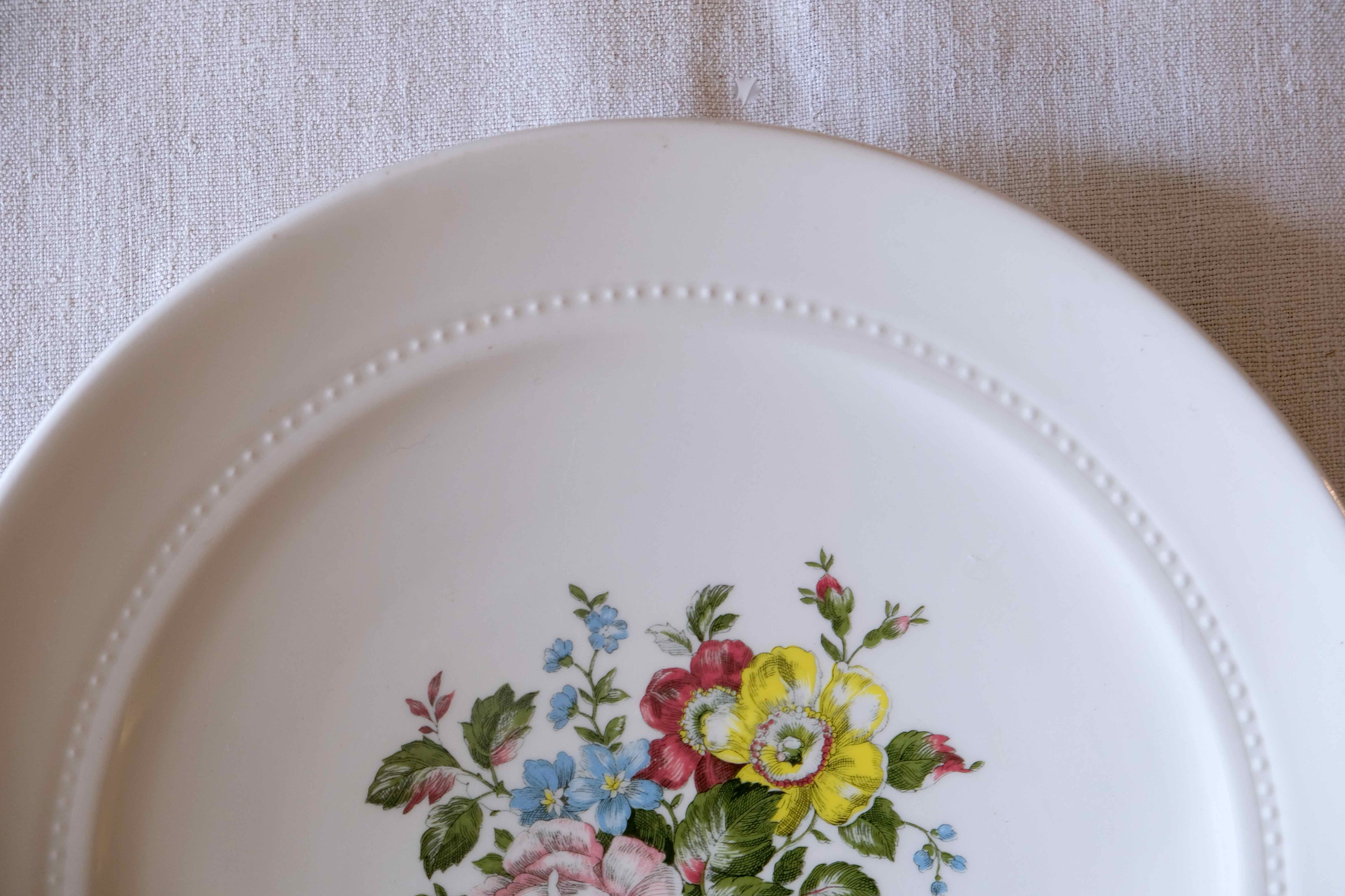 Flat french antique faience of Lunéville China Keller & Guerin 1889 "Chaillot of Vercor" décor of flowers