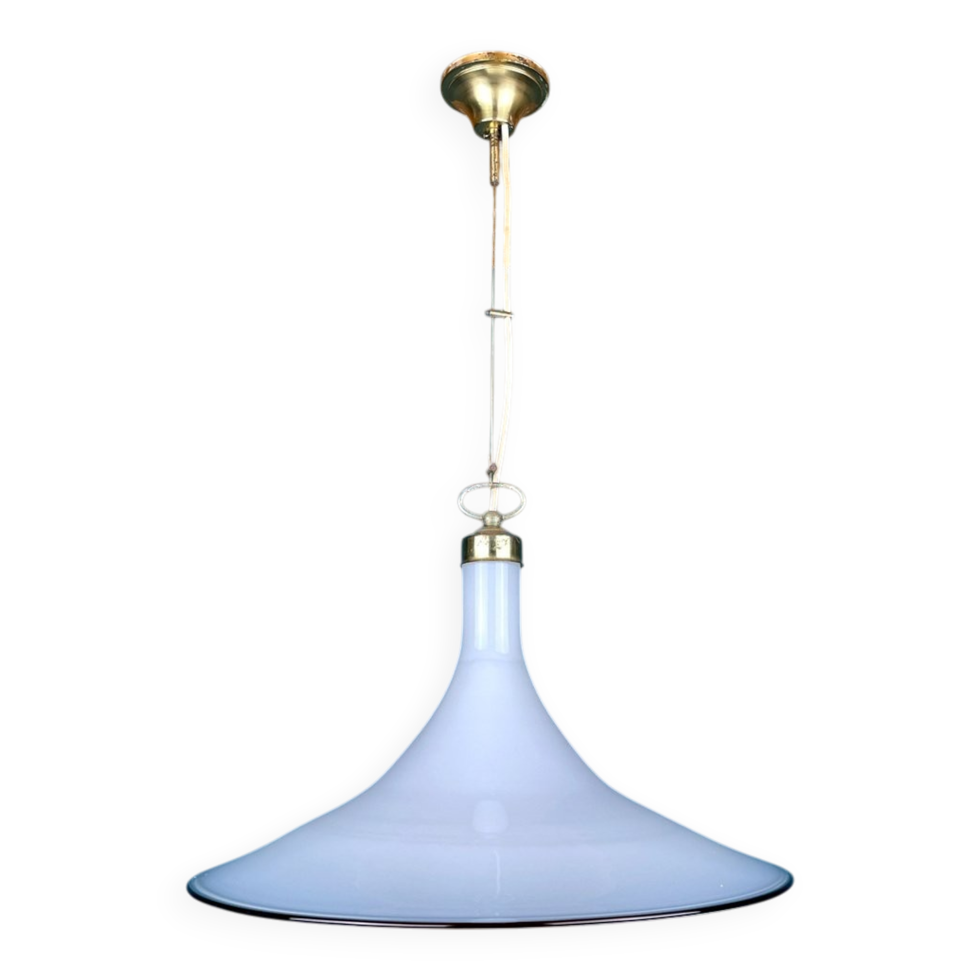 Vintage white Murano glass pendant lamp, Italy, 1970s.