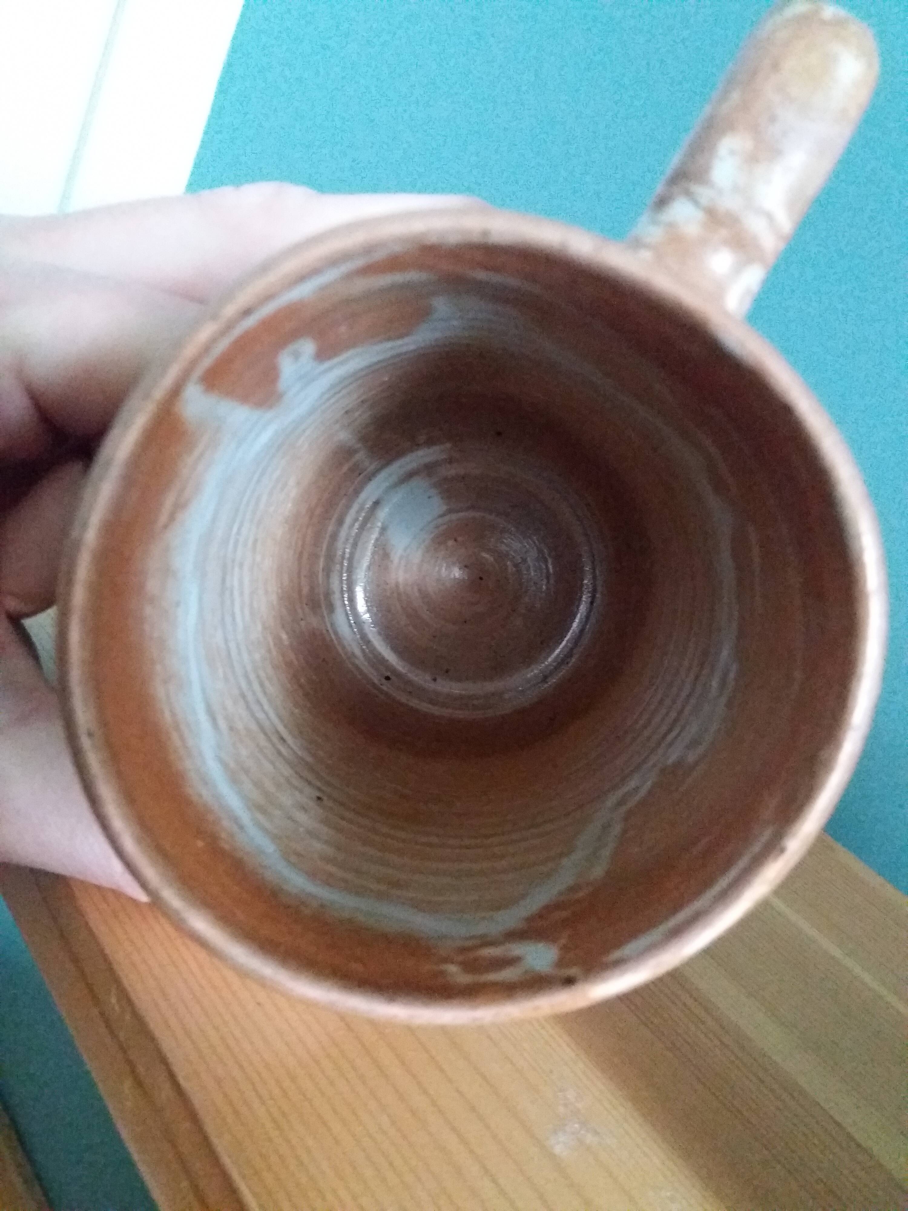 2 enameled stoneware mugs cups