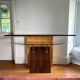 Vintage 80s Italian Saporiti glass and wood console/table.